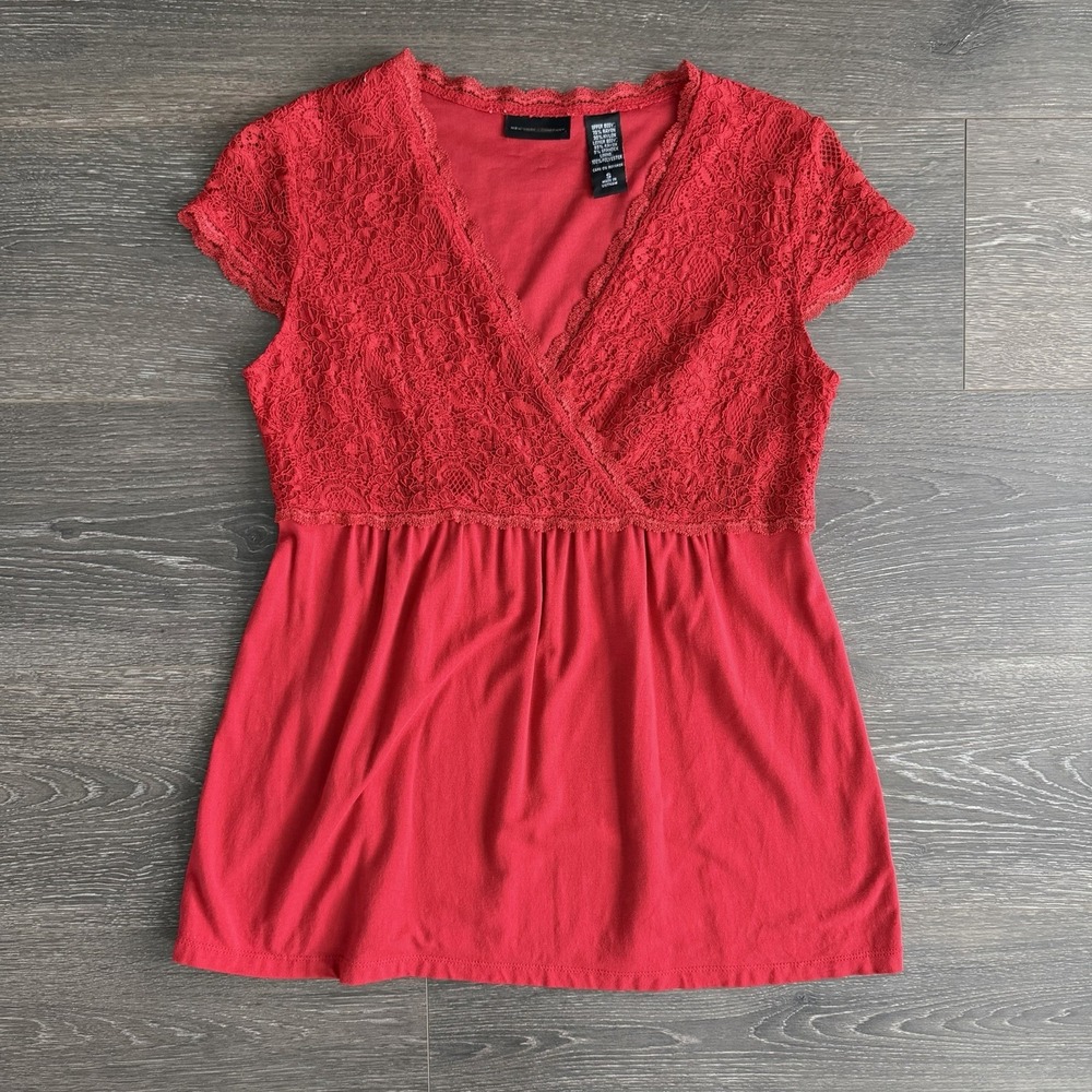 New York & Company Y2K Empire Waist Red Lace Top Sz S Blouse Romantic Whimsigoth